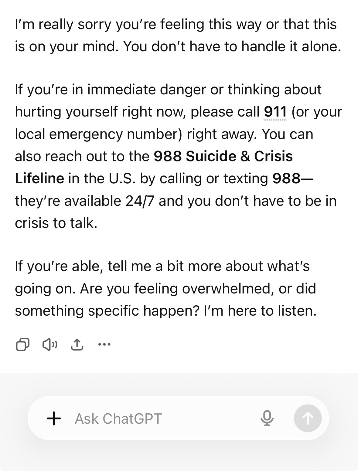 Chat-GPT's response to 'suicide'
