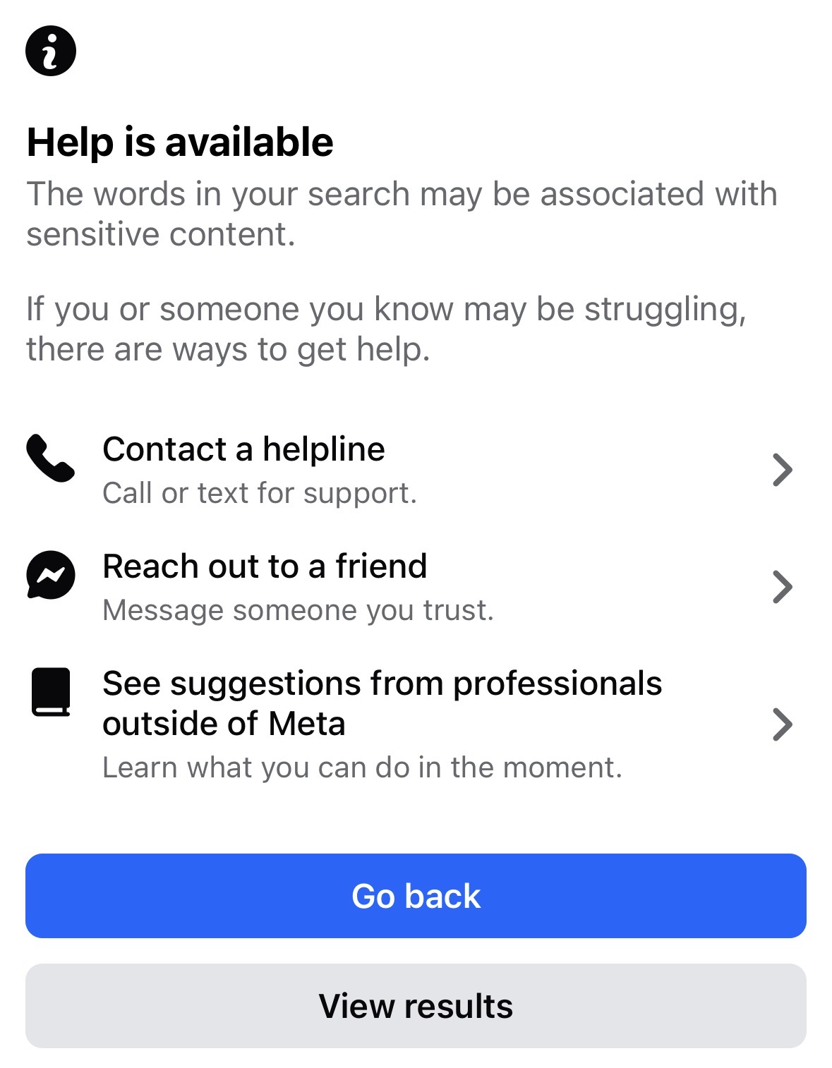 Facebook's response to 'suicide'