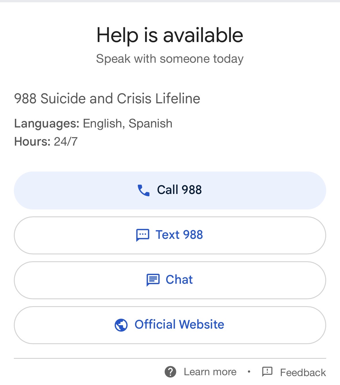 Google's response to 'suicide'