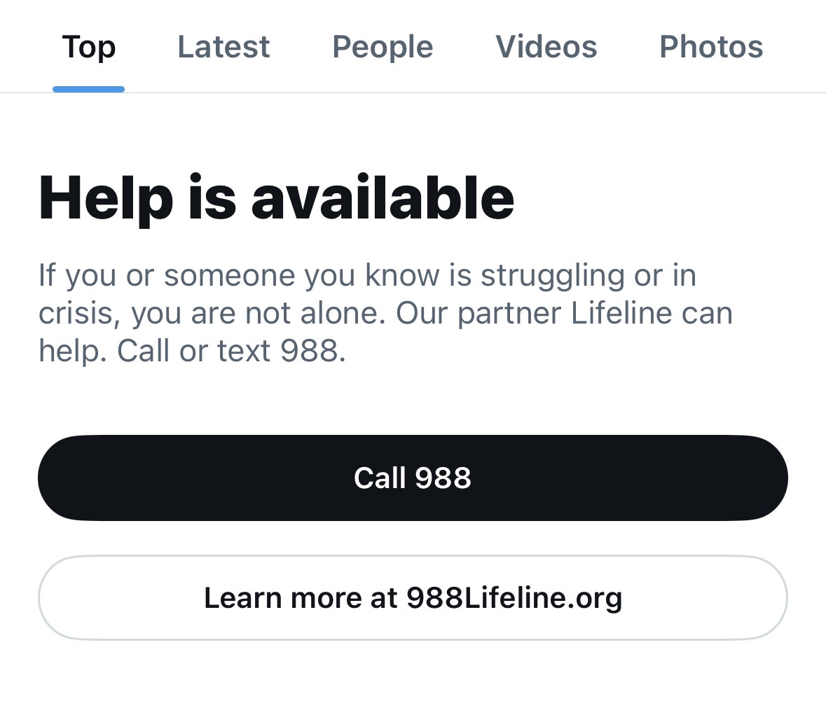 Twitter's response to 'suicide'